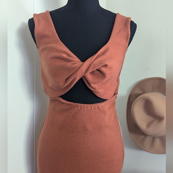 Hello Molly 6 Brown Midi Dress NWT Bodycon Coquette Girl Coastal Cowgirl Chic - Picture 4 of 11